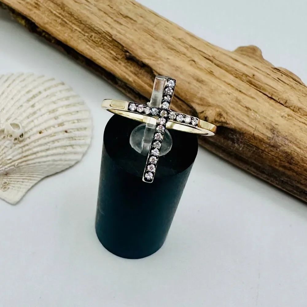 Gold Plated Sterling Silver CZ Cross Ring Size 9